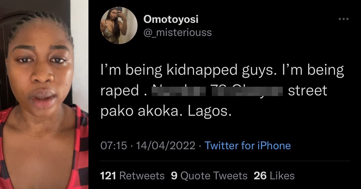 Nigerian Lady, Toyosi who tweeted that she was being r@ped and k!dnapped comes out to say she was ‘catching cruise’ after well-meaning Nigerians tracked the number of her alleged k!dnapper