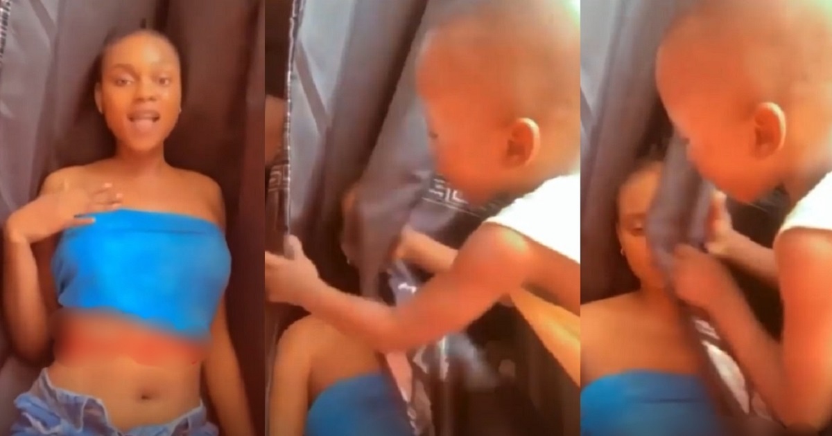 “Cover yourself” – Little boy covers his elder sister’s body as she films herself dancing in revealing outfit (video)