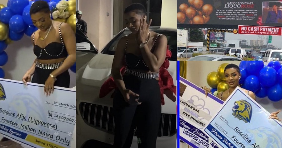 Fans gift Liquorose N14.5M, Mercedes-Benz, erect a billboard of her on 27th birthday (Photos / video)