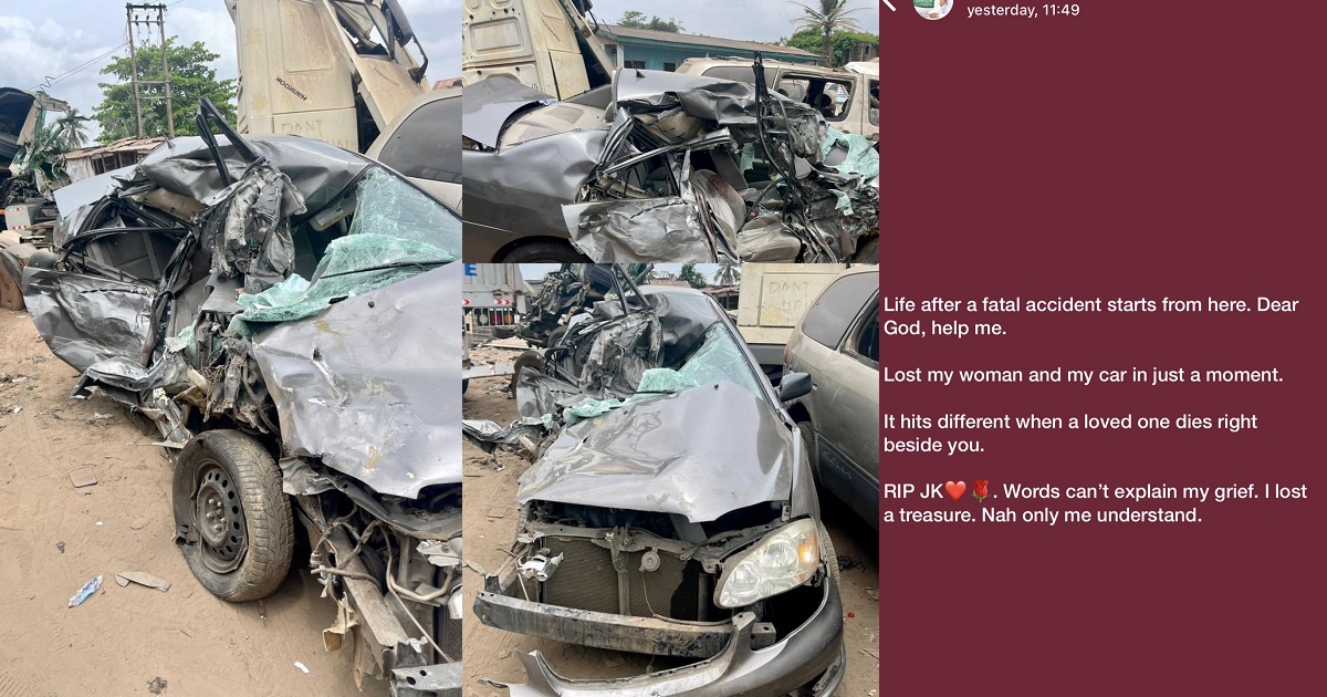 “Nigeria failed me” –  Man writes after losing his fiancée and his car in a fatal accident (Photos)