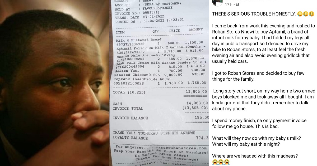 Man cries out after going shopping for his family and returning home empty handed as armed boys collected everything he bought
