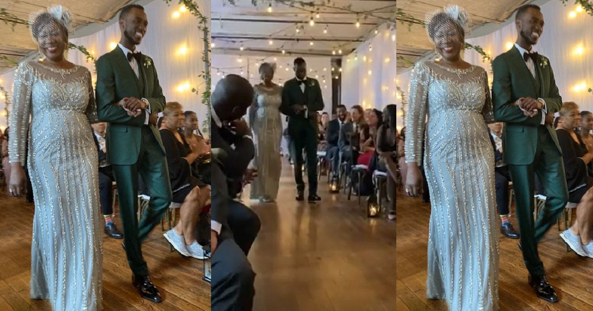 Adorable moment female Nigerian envoy walked her son down the aisle (Video)
