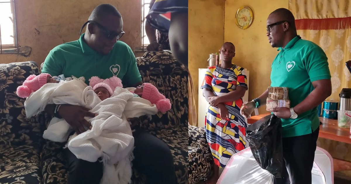 Man visits newborn triplets whose mum died after birth, gifts them N1 million