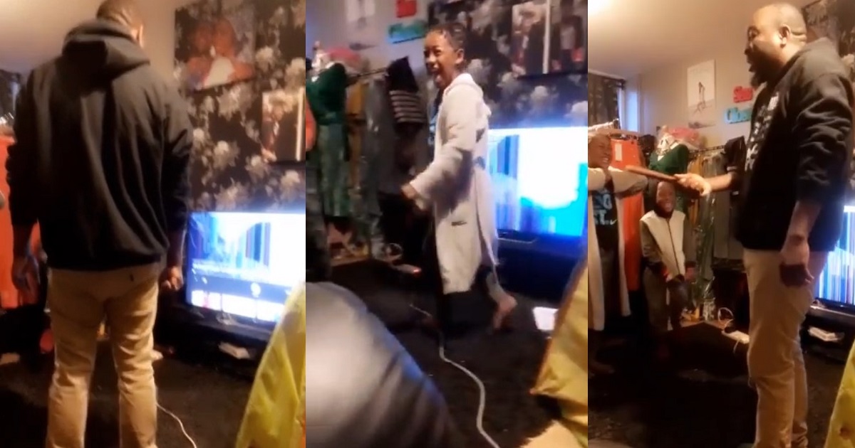 Hilarious moment children pranked their Nigerian dad with damaged TV screen (Video)