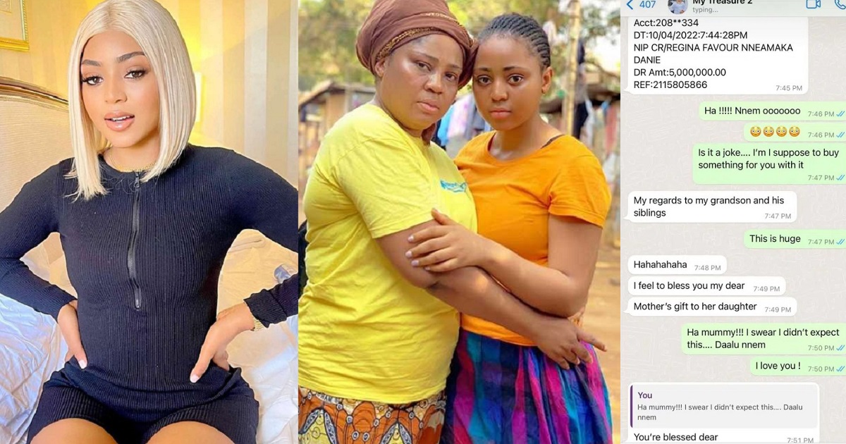 Actress, Regina Daniels in shock as her mum gifts her N5million for dinner (screenshot)