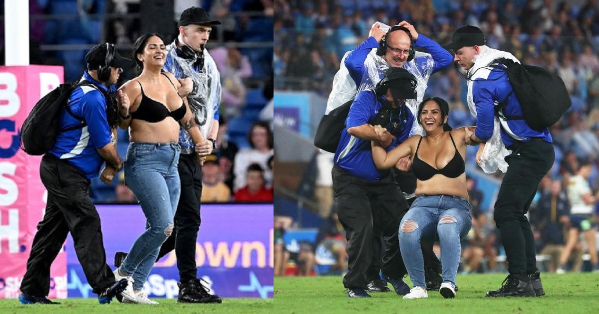 Half-naked woman who stormed