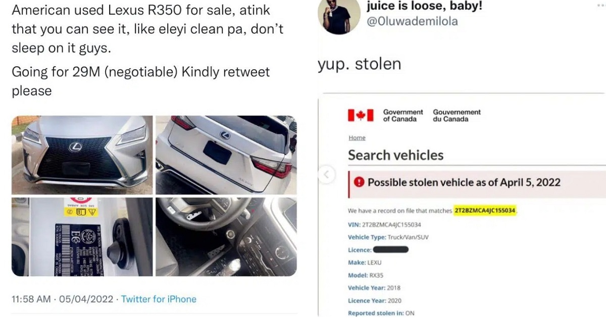 Man quickly deletes car advert on Twitter after a tweep shared proof of it being stolen (Screenshots)