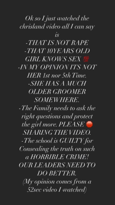 That is not rape, it’s not her 1st nor 5th time, she has a much older groomer somewhere – Tonto Dikeh shares her opinion on the Chrisland tape. 4 tonto