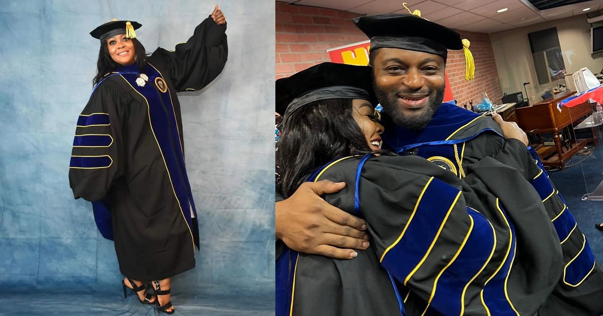 Double Celebration : Comedienne Helen Paul becomes a Professor in the U.S. and her husband graduates as Doctor of Law