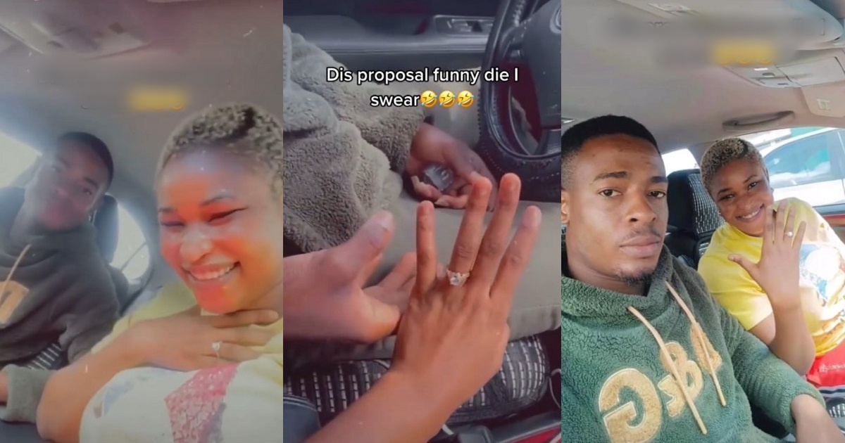 “You go marry me abi you no go marry me?” – Checkout this couple’s hilarious marriage proposal moment (VIDEO)