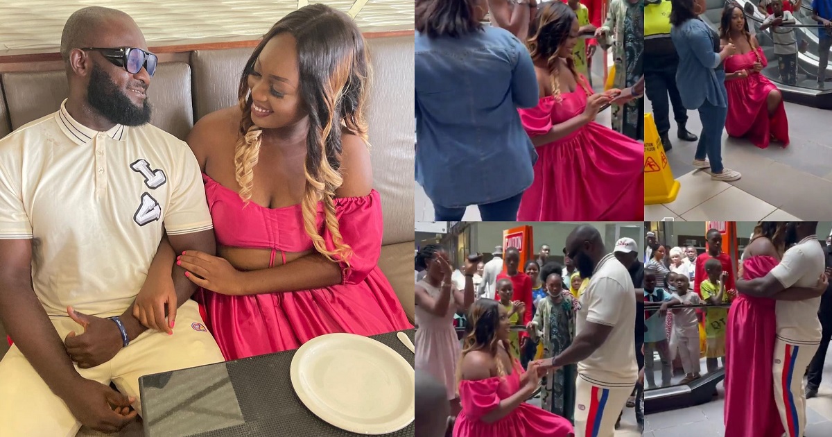 Moment Nigerian lady proposed to her man in a crowded shopping mall and got a “yes” (WATCH)