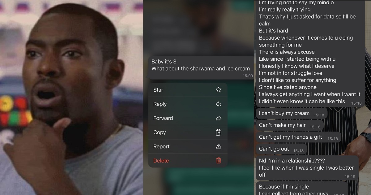 Mixed reactions as boyfriend reveals the message he received from his girlfriend after he was unable to grant her request
