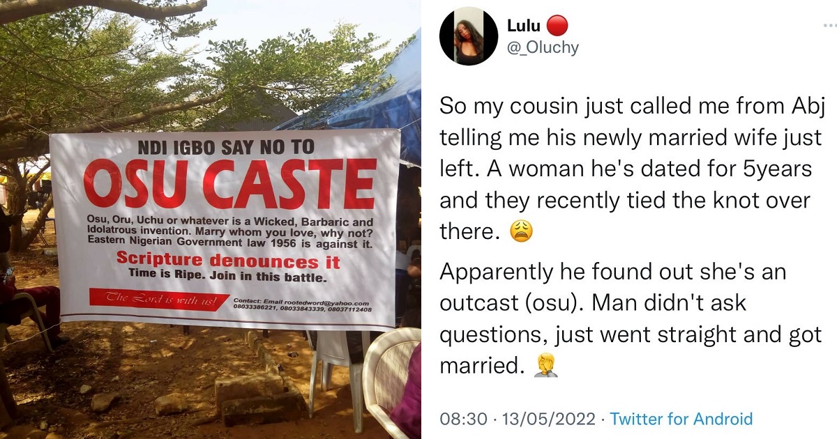 Nigerian man dissolves his marriage after discovering his new wife is an ‘Osu’