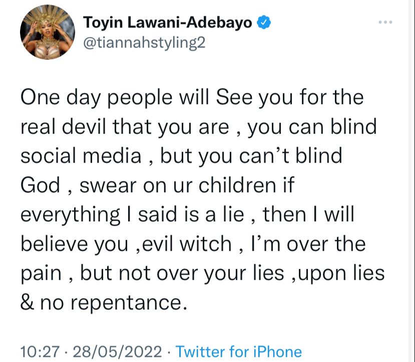 Toyin Lawani and Carolyn Hutchings trade words on Twitter as they accuse each other of sleeping with married men