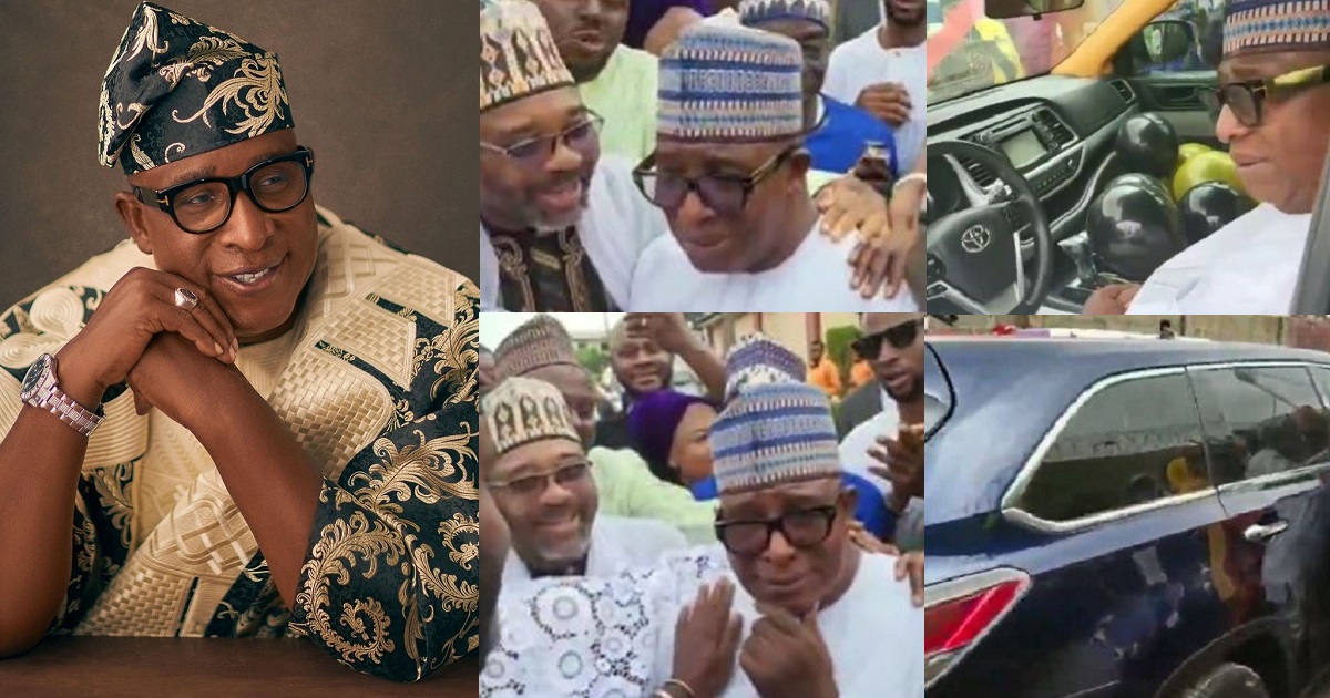 Veteran actor Adebayo Salami sheds tears of joy as children gift him brand new SUV on his 70th birthday (video)
