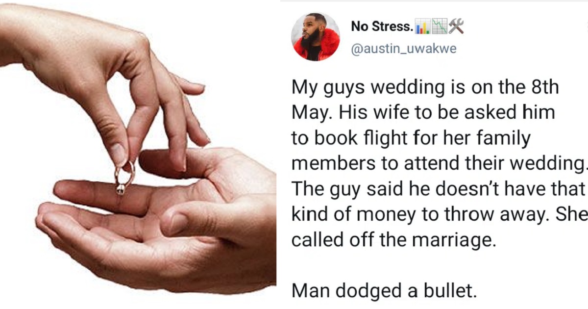 Lady reportedly calls off her wedding after fiancé refused to pay for her family’s flight