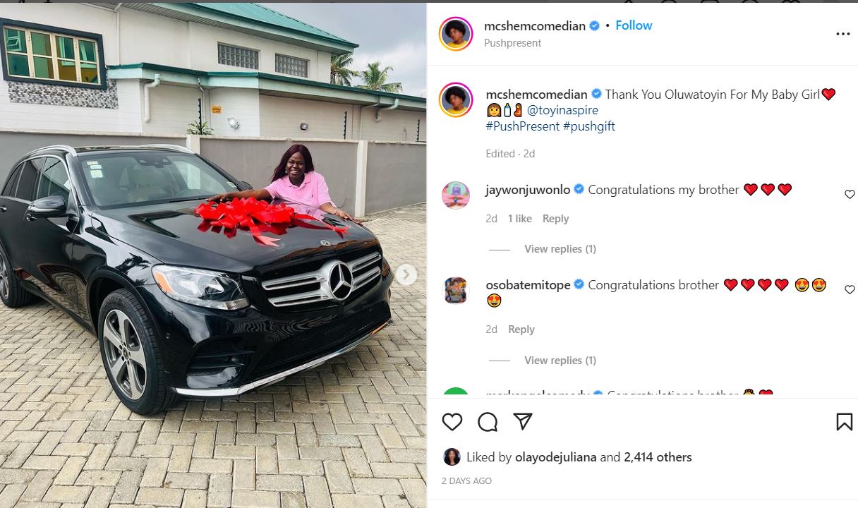 Instagram skit maker, MCshem gifts his wife a Mercedes Benz as push present (Photos/video) 4 efrfrf