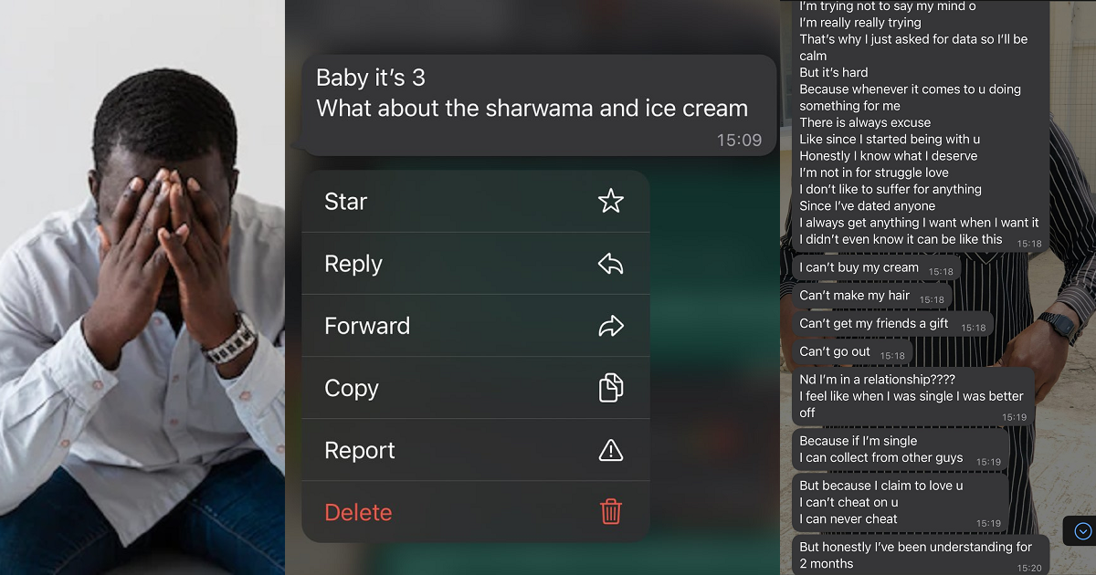 Boyfriend reveals the message he received from his girlfriend after not being able to buy “Ice Cream and Shawarma” for her.