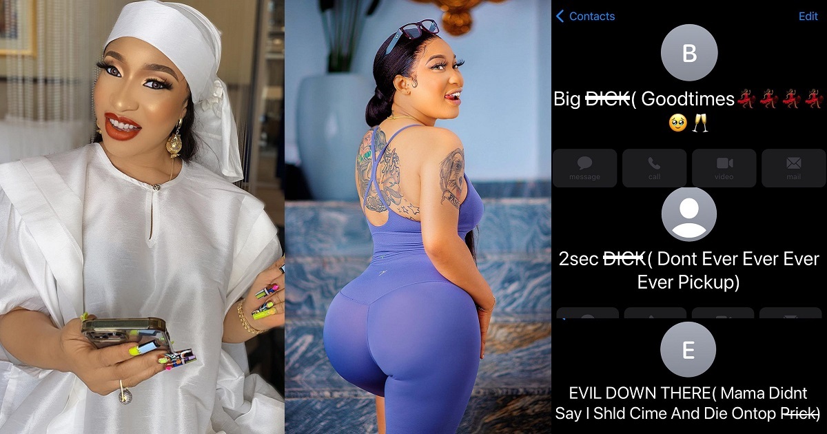 Actress, Tonto Dikeh shares the interesting names she saved her phone contacts with (Screenshots)