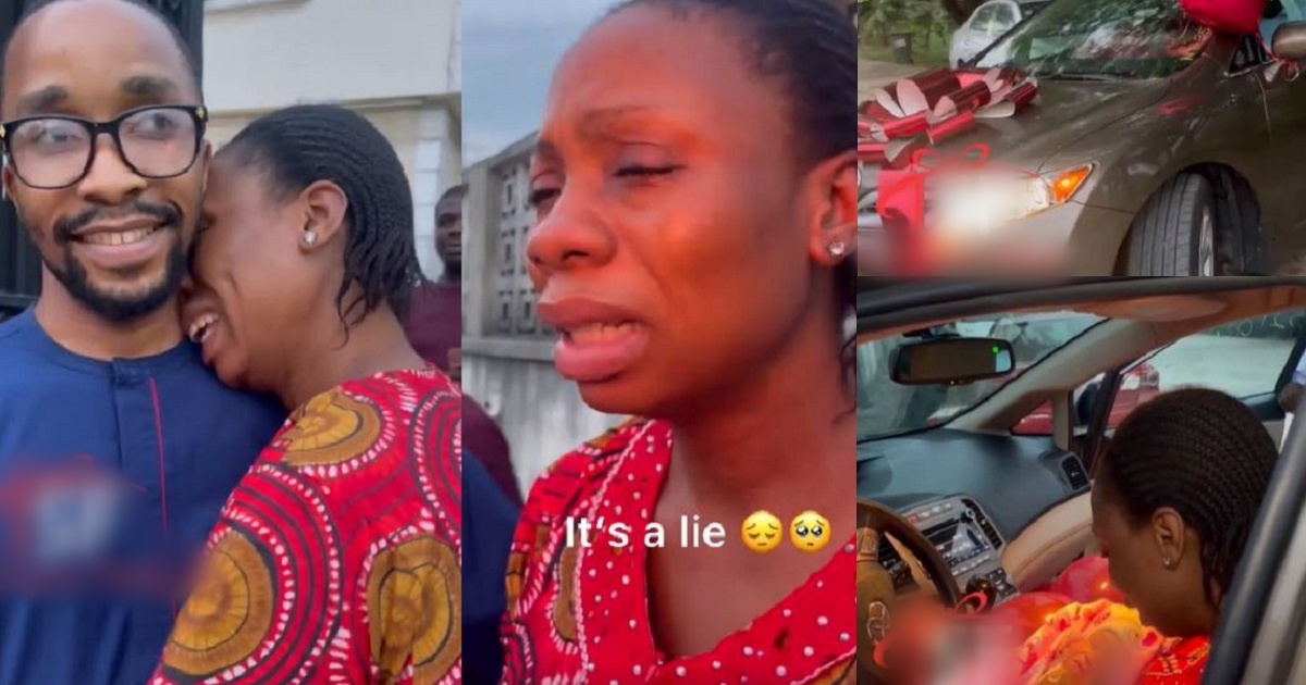 Nigerian woman gets emotional as her husband surprises her with a brand new car as push present (video)