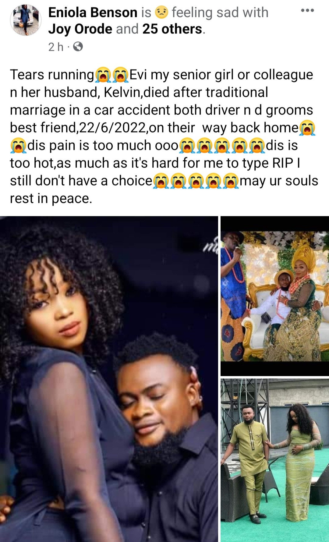 Couple die in car accident while returning from their traditional wedding in Delta State 5 62b4517b4c504