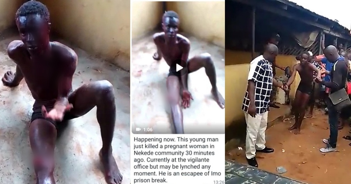 Escaped inmate butchers pregnant woman to death in Imo state; deceased’s relatives in standoff with police as they ask to deal with criminal themselves (Video)