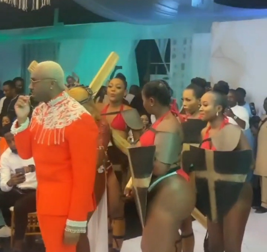 Socialite, Pretty Mike storms Funnybone’s wedding ceremony with semi-nude ladies depicting story of ‘Jesus’ carrying the cross to Golgotha