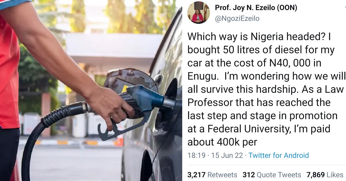 “Which way is Nigeria headed?” – Woman laments after spending N40K on diesel to fill her car