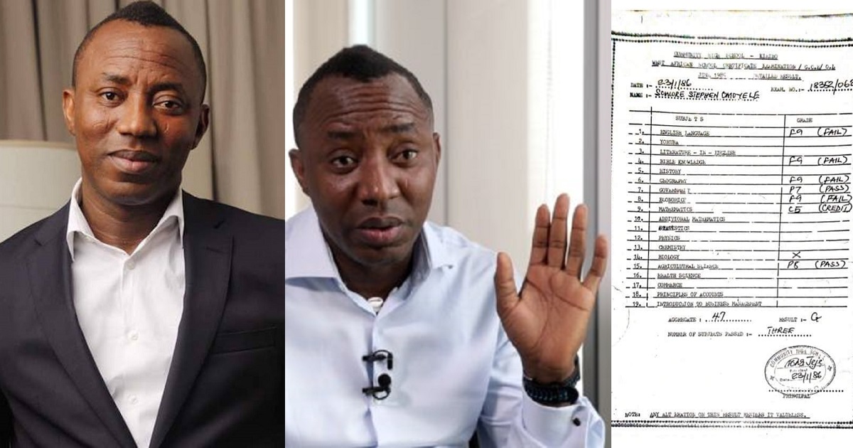 Sowore speaks on his poor performance in first WASSCE attempt, shares result online