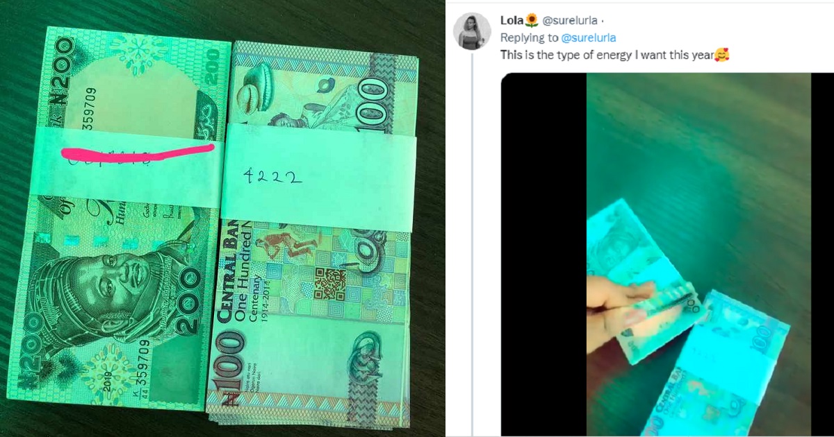 Nigerian lady shows off bundles of Naira notes a Nigerian man wrote his number on and sent to her after she refused to give him her number (Video)