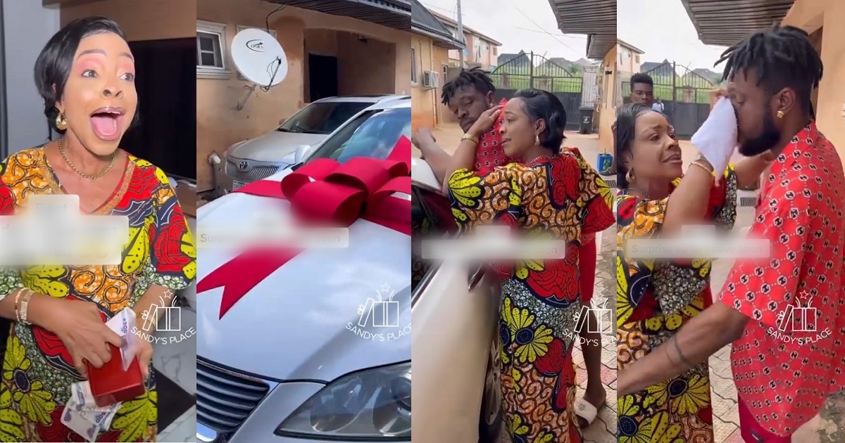 Moment Nigerian man burst into tears after he surprised his mother with a brand new Lexus as a birthday gift (WATCH)