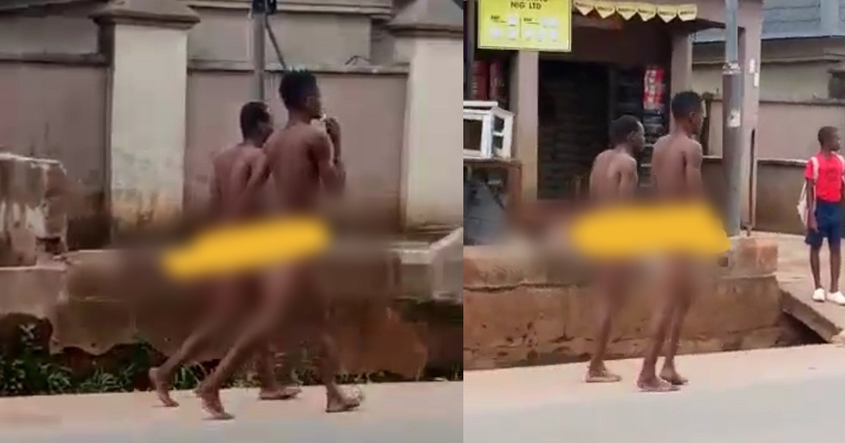 Two men spotted walking unclad in broad daylight in Nnewi, Anambra (Photos)