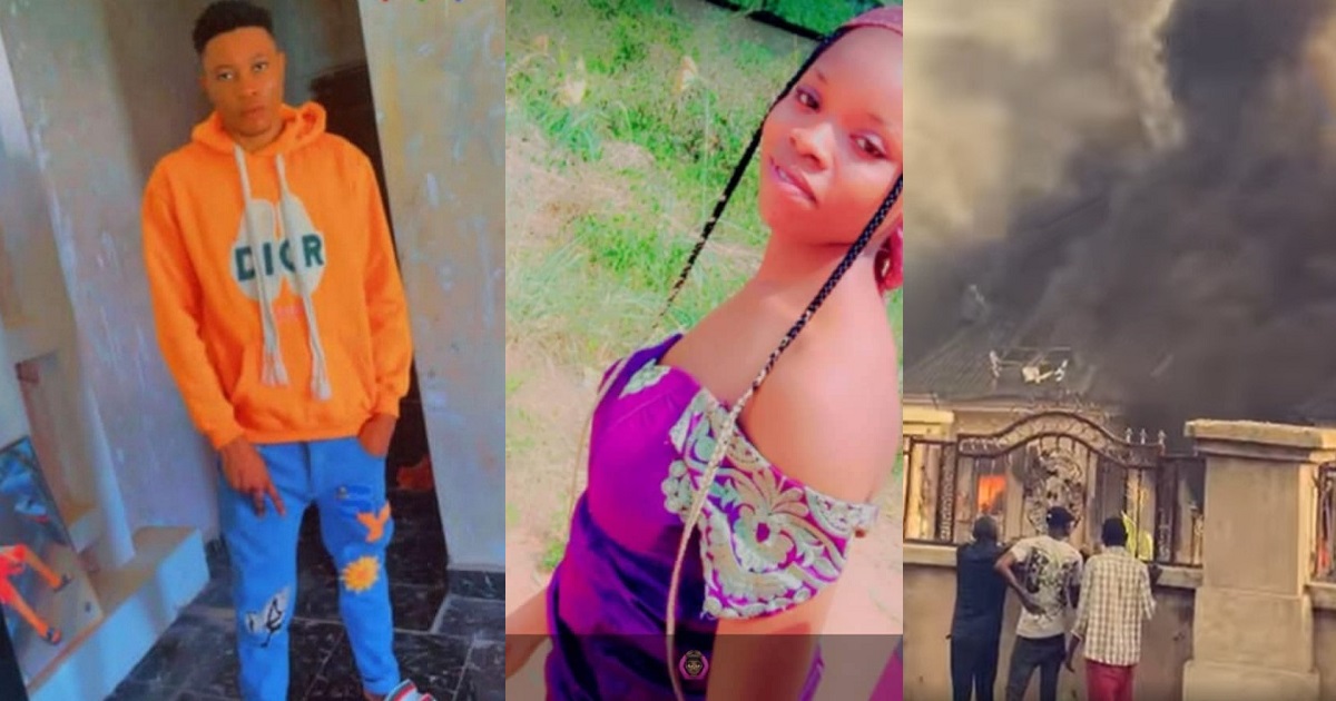 Angry youths set ablaze newly built house of suspected ‘Yahoo boy’ in Imo state after he allegedly raped a 14-year-old girl to death (videos)