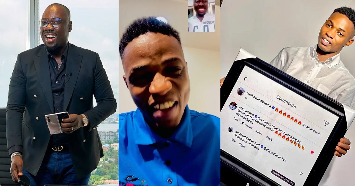 Billionaire Obi Cubana grants wish of young man who framed his Instagram comment (video)