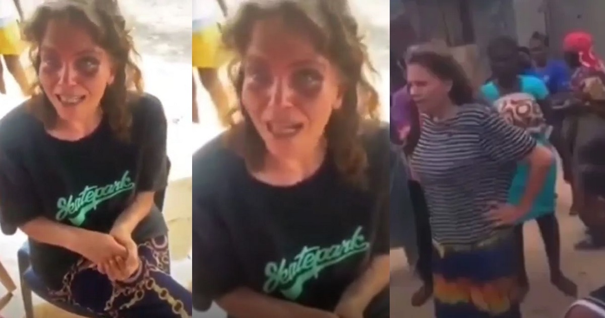 Oyibo woman allegedly hypnotized by suspected Yahoo boy comes to her senses 3 days after arriving in Lagos from the US (video)