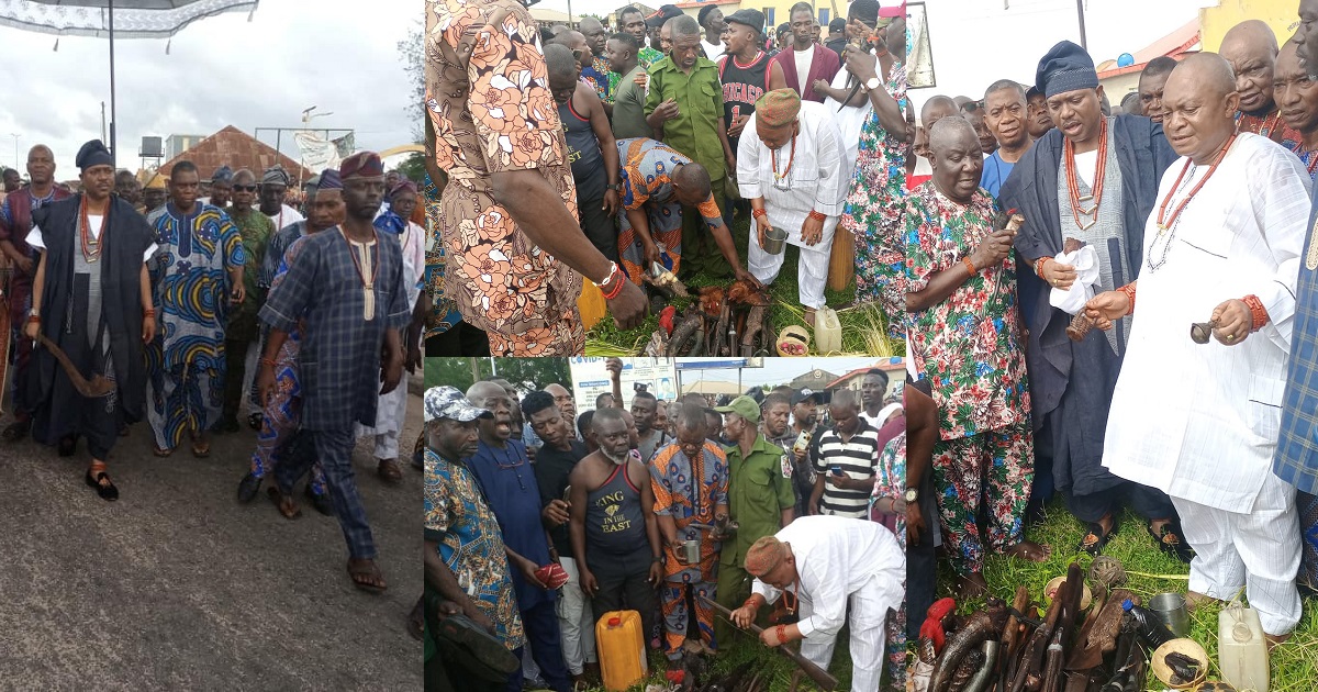 Owo church massacre: Olowo of Owo joins Ogun worshippers to invoke curses on perpetrators (photos/video)