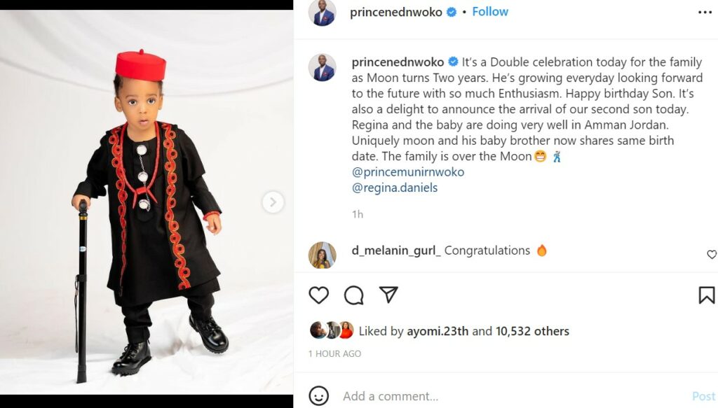 Actress, Regina Daniels and her billionaire husband, Ned Nwoko, welcome second son 4 princew