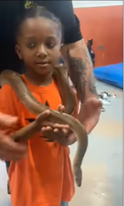 Moment Wizkid’s son, Zion fearlessly held a snake (video) 4 setfgh