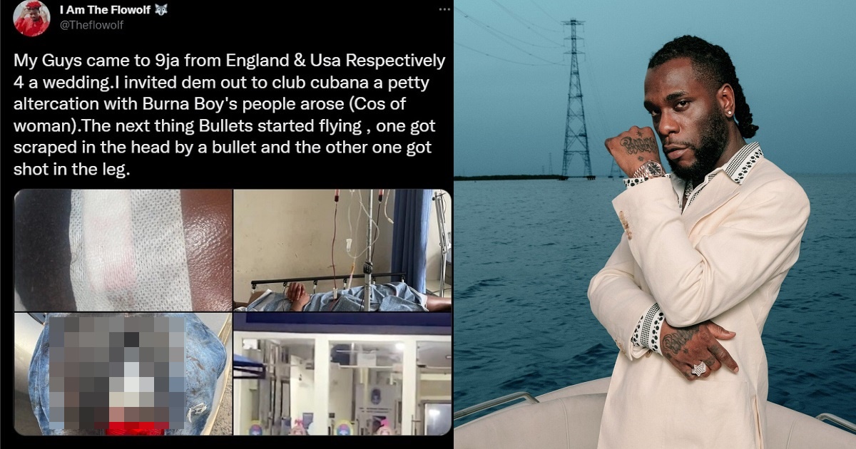 Burna Boy’s police escorts detained for allegedly shooting two men at the a club after one of them confronted the singer for ‘making advances on a married woman’