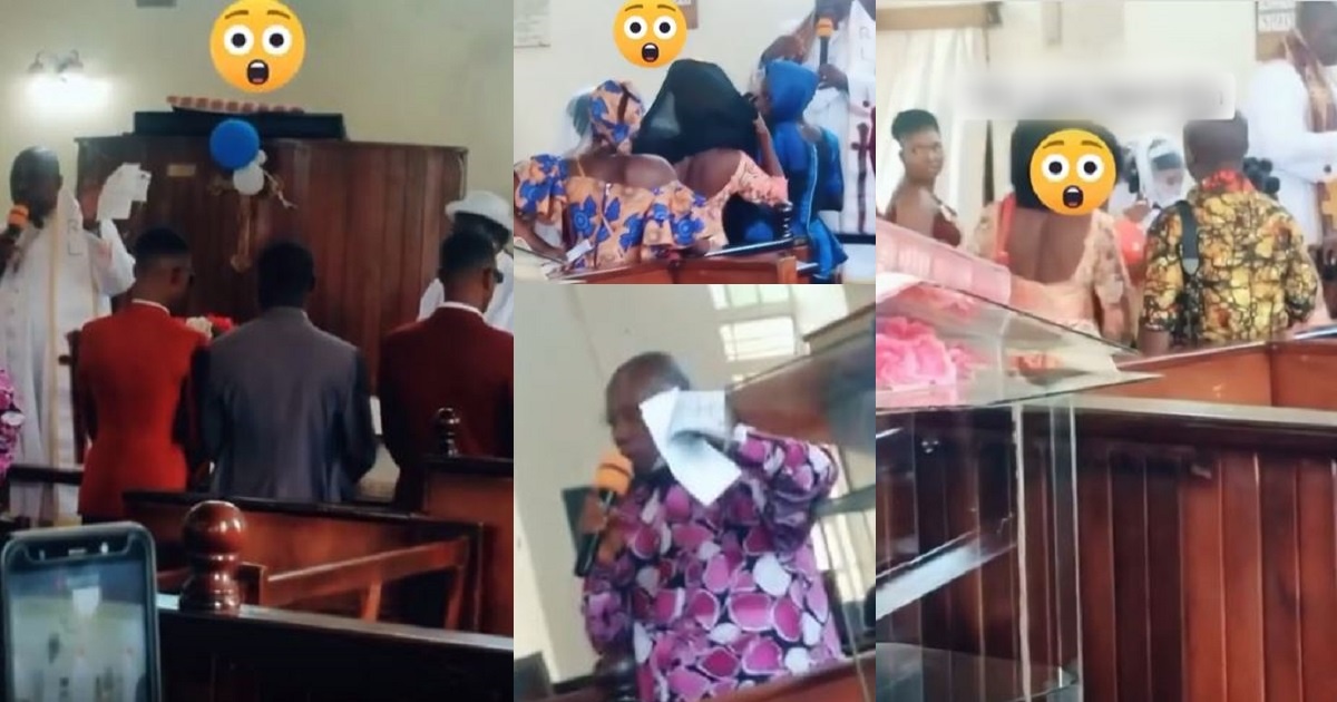 Drama as family members of man’s wife storms church where he was marrying a new wife, to present proof of him being married (video)