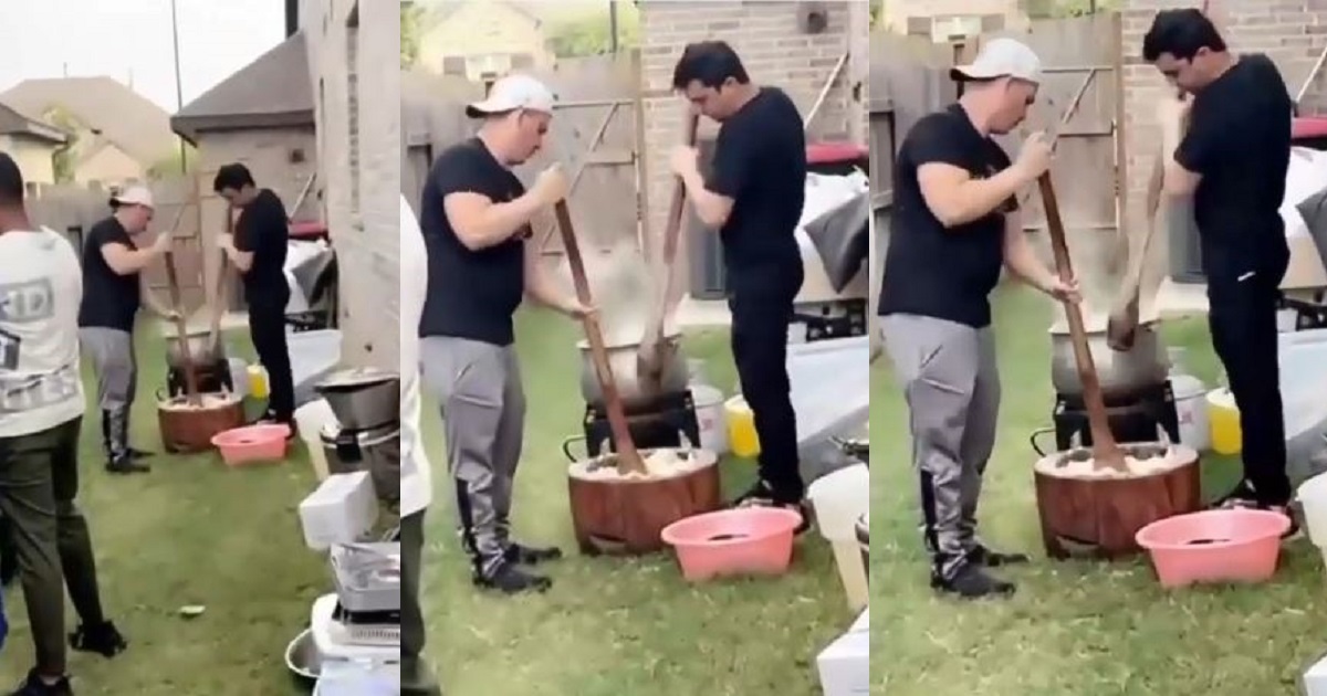 two white men pounding