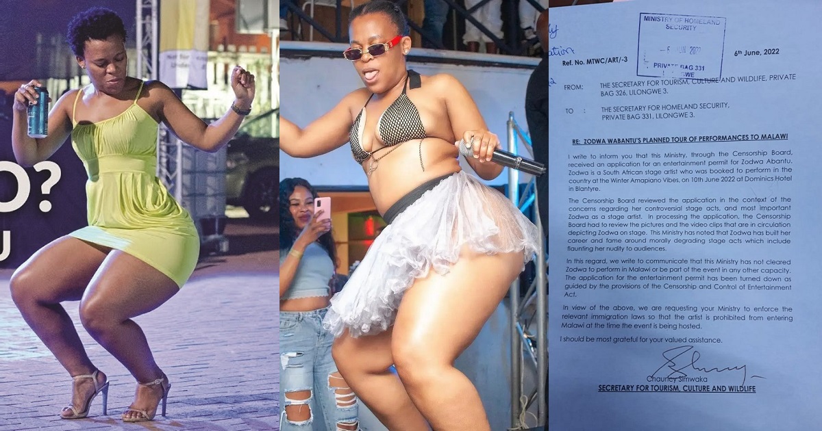Malawi Govt denies South African dancer Zodwa Wabantu entry into the country, says she “built her career and fame around morally degrading stage acts”