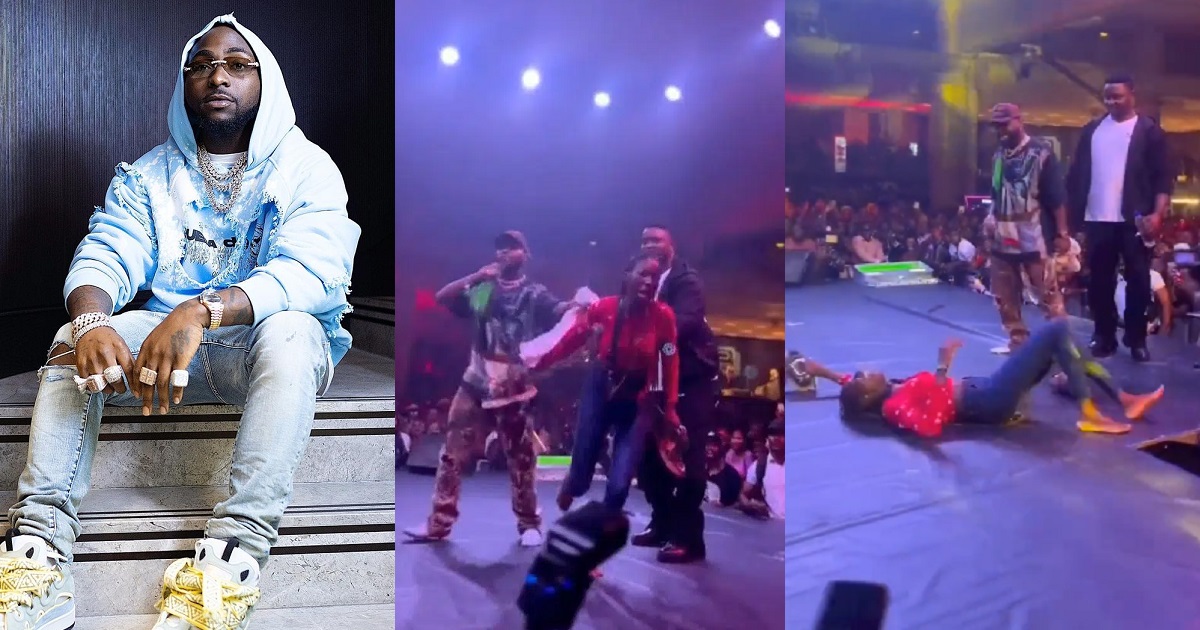 Female fan goes wild as Davido gifts her his sneakers and ₦2Million on stage  (Video)