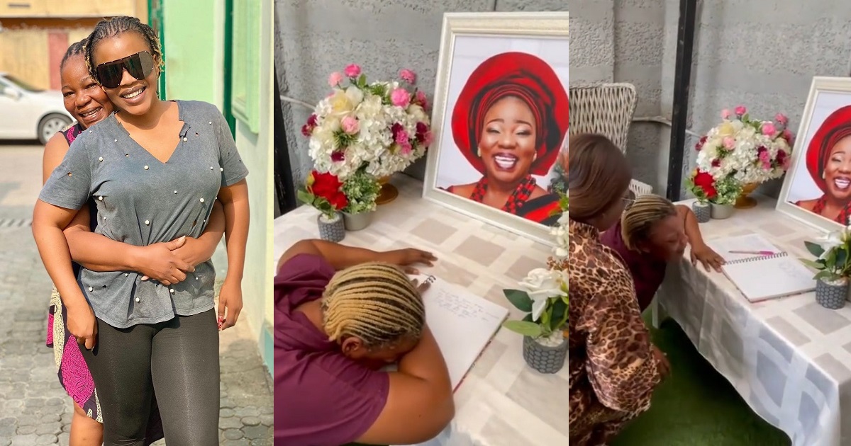 Actress, Empress Njamah breaks down in tears as she sets up condolence register for late friend, Ada Ameh (Video)