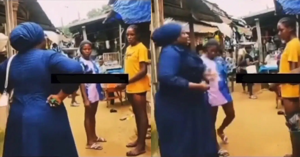 Drama as female evangelist aggressively confronts young girls in market over their “indecent dressing” (Video)