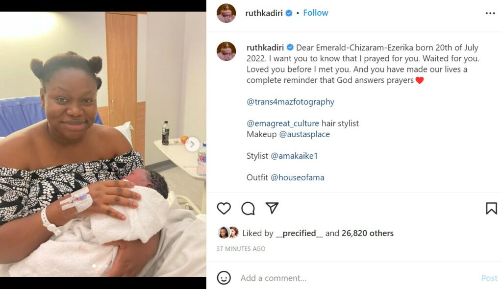 Actress, Ruth Kadiri and husband welcome second child