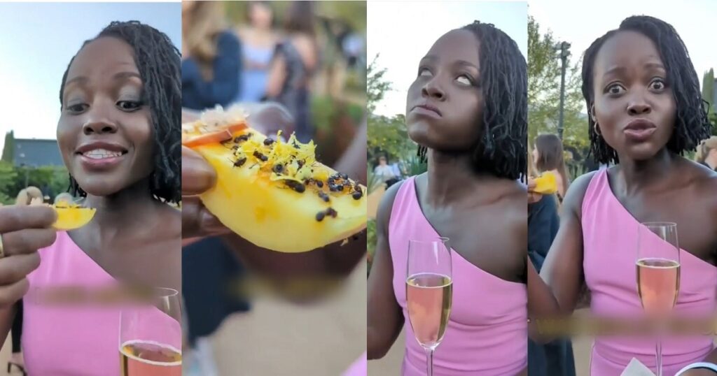 “It was really good” – Actress Lupita Nyong’o says after eating soldier ants at an event (video)