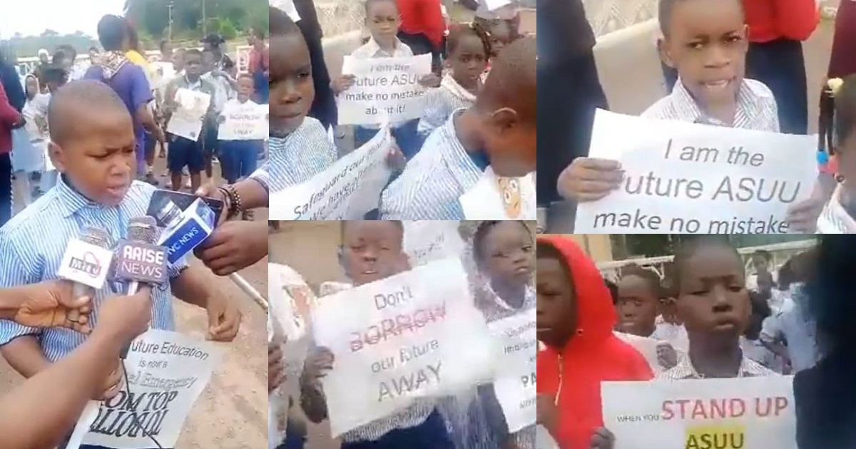 Primary school pupils protest lingering ASUU strike (video)
