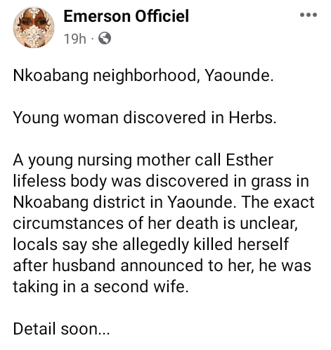 Woman allegedly commits suicide over husband’s plan to take another wife