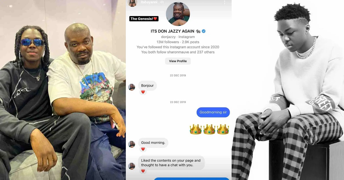 Don Jazzy’s latest signee, Bayanni shares life-changing message he received from the producer in 2019 (Screenshot)